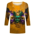 thumbnail image 5 of Feancey Spring Tops for Women Trendy 3/4 Sleeve Carnival Themed T-Shirts Comfy Crewneck Mask Print Graphic Tee Mardi Gras Parade Blouse Multicolor 3XL, 5 of 6
