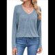 thumbnail image 2 of Camisetas de Larga para Mujer, Cuello en V, Suaves, Básicas, Holgadas, Informales, Moda de Otoño. Azul XXL, 2 of 10