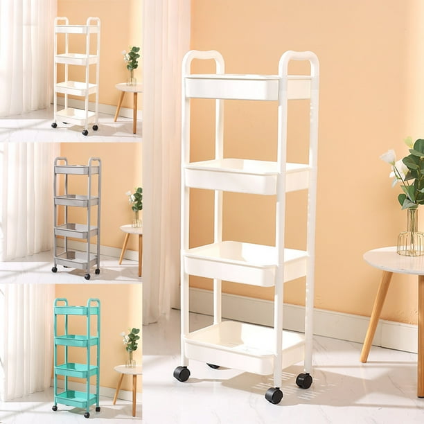 Organizador de 4 niveles para carrito de almacenamiento de cocina | Soporte para artículos de aseo del baño | Plástico, blanco/gris/verde, 38x26x105cm | Reposabrazos ergonómicos, estanterías