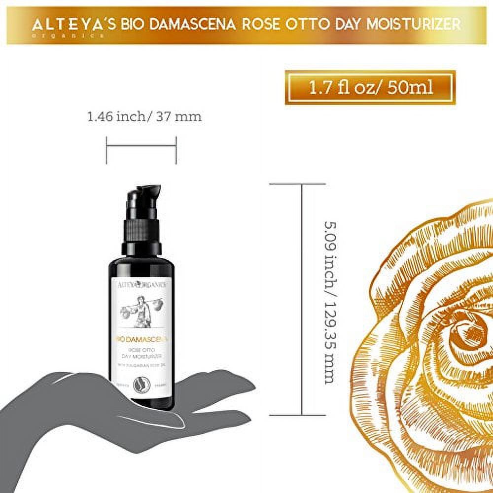 Alteya USDA Organic Day Face Moisturizer"BioDamascena" - With Organic Bulgarian Rose Oil, Anti-Aging, 50ml