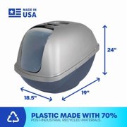 Petmate Jumbo Basic Hooded Plastic Cat Litter Pan, Enclosed Cat Litter Box, XL, Pearl Silver Blue