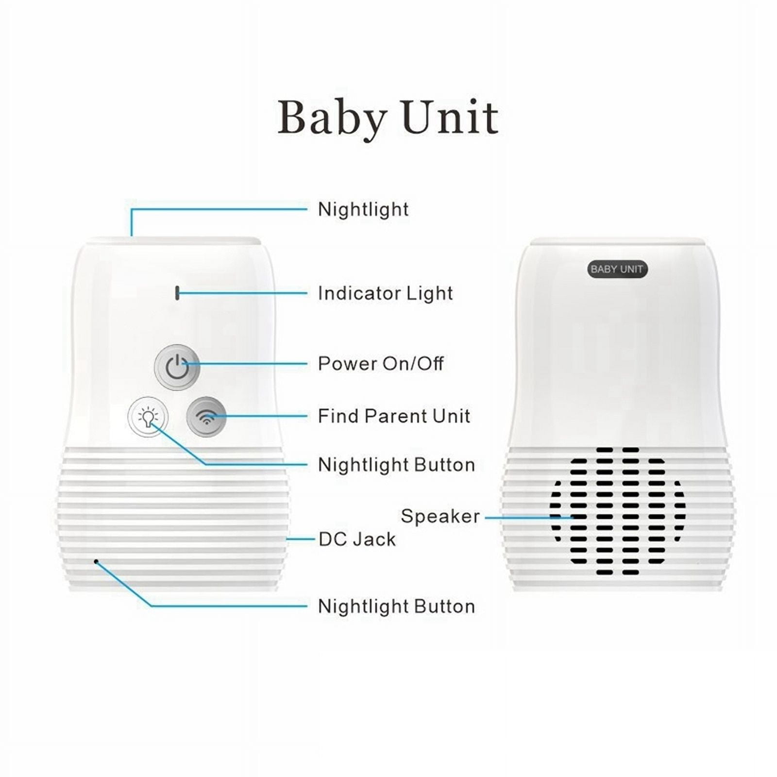 Baby Audio Monitor 2-Way Talk Baby Intercom Wireless Night Light Home Child Safety Device 2.4GHz US-Plug