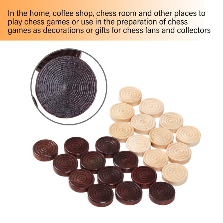 24 Pcs Draughts & Backgammon Set, Wooden Checkers & Chess Pieces, Durable For Kids & Camping