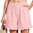 thumbnail image 2 of CHGBMOK Womens Linen Striped Shorts Ruffle Casual Athletic Shorts Comfy Short Pants with Pockets Summer Beach Vacation Outfits, 2 of 6
