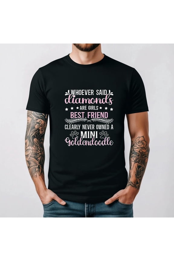 Mini Golden Doodle Small Dog Breed Funny Mom Pet Lover Puppy Top Unisex T-Shirt, for men & women, up to size 5XL.