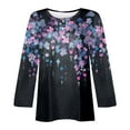 thumbnail image 3 of Round Neck Button Floral Print Long Sleeve T Shirt For Women Casual Stylish Top Tall Womens Shirts Summer Tee Shirts for Women Casual T Shirts Women Med Womens Shirts Compression Long Sleeve Women, 3 of 4