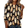 thumbnail image 4 of Women's Halloween Vintage Ghost Print Crewneck Sweatshirts | Lightweight 3/4 Sleeve Fall Pullover Casual Autumn Tops Halloween Costumes for Women Style05# XL, 4 of 5