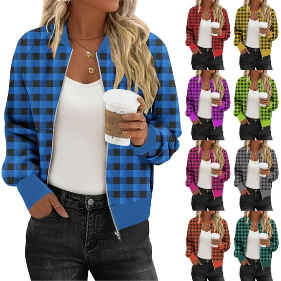 jobturf Cropped Bomber Jacket Women Fall Winter Fashion Full Zip up Coats Long Sleeve Casual Outerwear Lightweight Jackets with Pockets