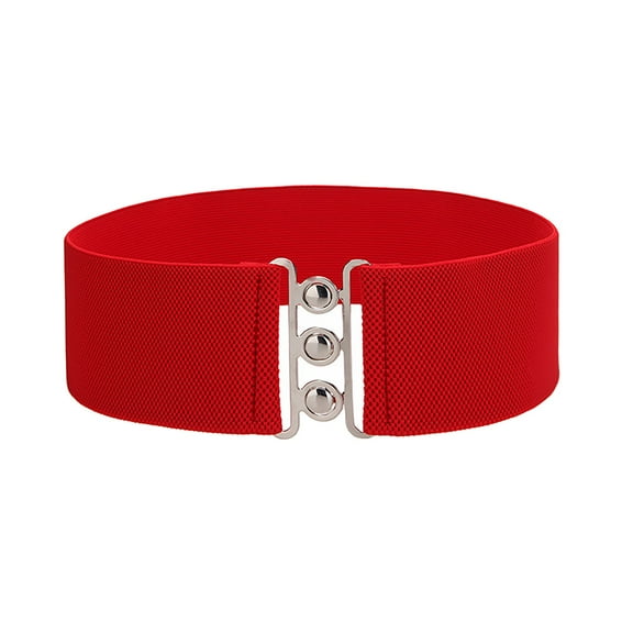 ZHENHONG Cinch Belt for Women Casual Solid Elastic Belt Fashion Polyester Waistband with Bead Decoration Women's Accessories Belt Red