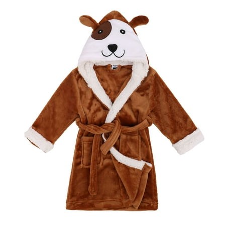 Boys Robe Zoo Crew Fuzzy Sherpa Lined Hooded Animal Bathrobe,Dog,L(7-9 Years)