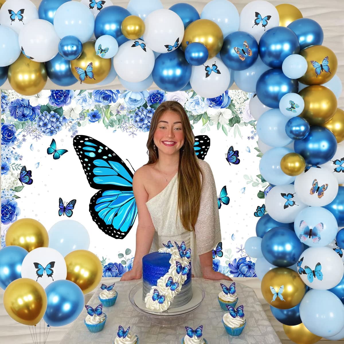 Jollyboom Blue Butterfly Balloon Garland Arch Kit, 73 Pieces