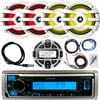 Kenwood KMR-M328BT Single DIN Marine/MotorSports SiriusXM Ready USB Bluetooth Media Receiver, Remote Control, 2 Pairs (QTY 4) of 6.75" 2-Way 260 Watts Max White LED Speakers, Wiring Kit, Antenna
