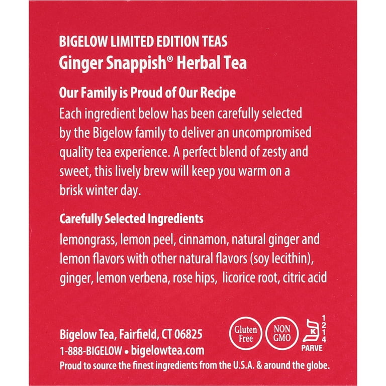 Bigelow Ginger Snappish Lemon Decaf Herbal Tea Bags, Caffeine Free