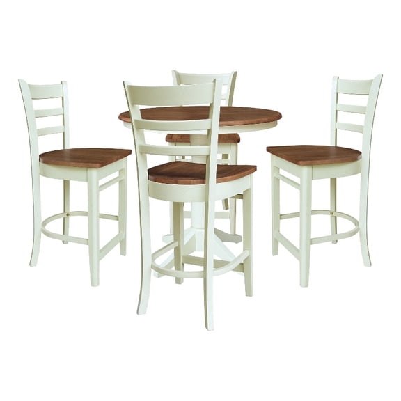 36" Solid Wood Round Pedestal Counter Height Table with 4 Stools - Multi-Color