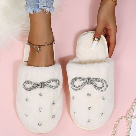 

Gubotare House Slippers For Women Cute Slippers for Women Keep Warm Couples Slides Home Slippers Soft Scuff Slip on Anti-Skid Sole Slip-on Slipper for Indoor Outdoor White 9
