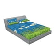 thumbnail image 2 of Ambesonne Flower Fitted Sheet & Pillow Sham Set, Spring Grass and Daisy, Full, Blue Green White, 2 of 2