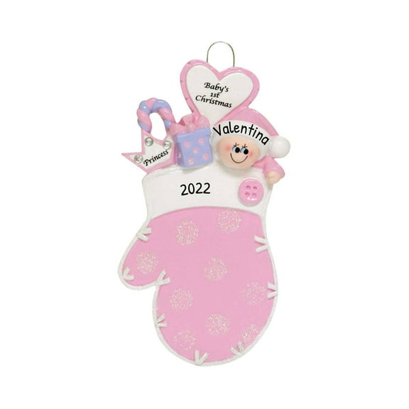 Ornaments by Elves Personalized Baby's First Christmas 2024 Ornament Pink Mitten Ornament .25lbs