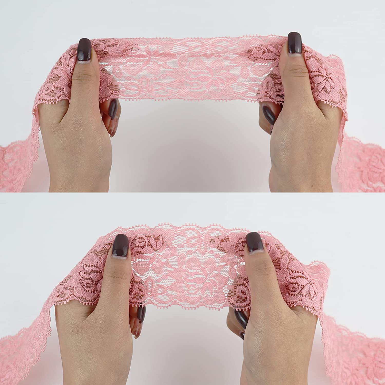 One Inch Black and Pink Peek-A-Boo Ribbon Stretch Lace