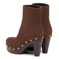 thumbnail image 3 of YDN Women's Rounded Toe Side Zippers Ankle Boots Platform Block High Heels Studded Booties Work Daily Party Shoes Size 7 Brown, 3 of 4