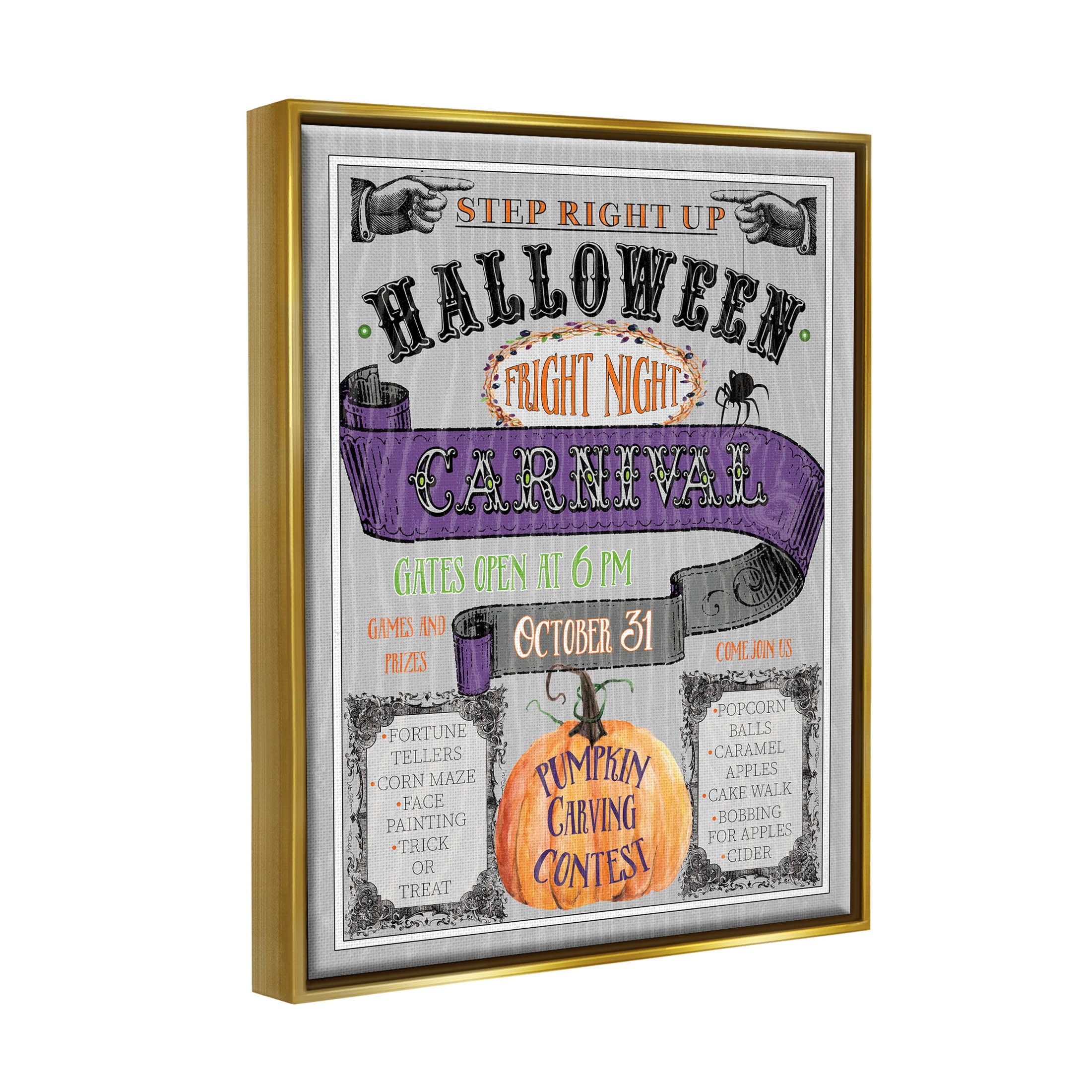 Stupell Industries Halloween Fright Night Carnival Sign Graphic Art Metallic Gold Floating Framed Canvas Print Wall Art, Design by Livi Finn