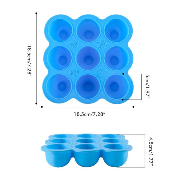 Bandeja de silicona para papilla de bebé, bandeja de silicona para congelador de 9 compartimentos, recipiente para papilla de bebé, rendimiento de primera