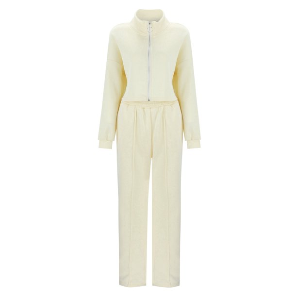 Gibobby Conjunto de sudadera informal para mujer Conjunto de suéter de manga larga y pantalones cortos para mujer, informal, liso, con cuello redondo, a la mo(Beige,CH)