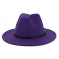 thumbnail image 3 of CIENVNSTG Belt Buckle Decor Vintage Unisex Wide Flat Top Fedora Hat Casual Cap for Party Church Daily Wear Purple, 3 of 6