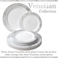 thumbnail image 2 of 40 pc Plastic Dinnerware Set , 20 Dinner Plates and 20 Side Plates , Elegant Fine China Look (Venetian Collection - White/Silver), 2 of 7