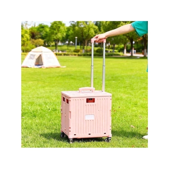 Foldable Cart With Stair Climbing Wheels Collapsible Rolling Crate 35L