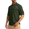 thumbnail image 2 of Camisas de pesca con protección solar de manga larga, camisas de viaje y trabajo para hombre, camisas con botones UPF50 o más y bolsillos con cremallera (talla XXL, color oliva), 2 of 6