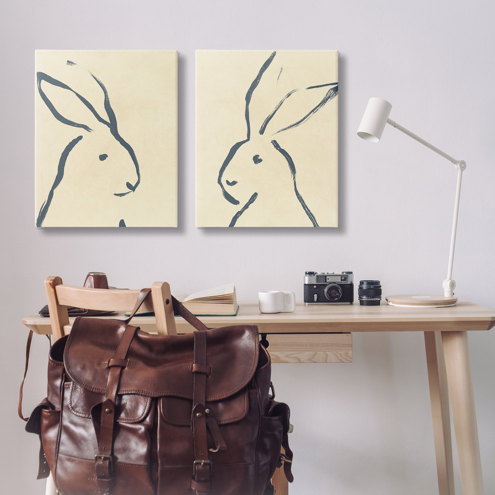 Stupell Industries Minimalist Rabbit Line Portrait Animals Drawing Wrapped Canvas Art Print Wall Art, 24 x 30, Set of 2