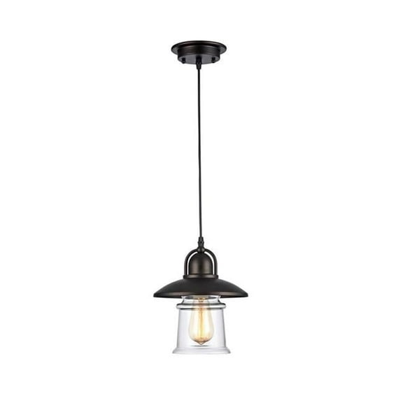 IRONCLAD Industrial-style 1 Light Rubbed Bronze Ceiling Mini Pendant 7" Shade, Clear