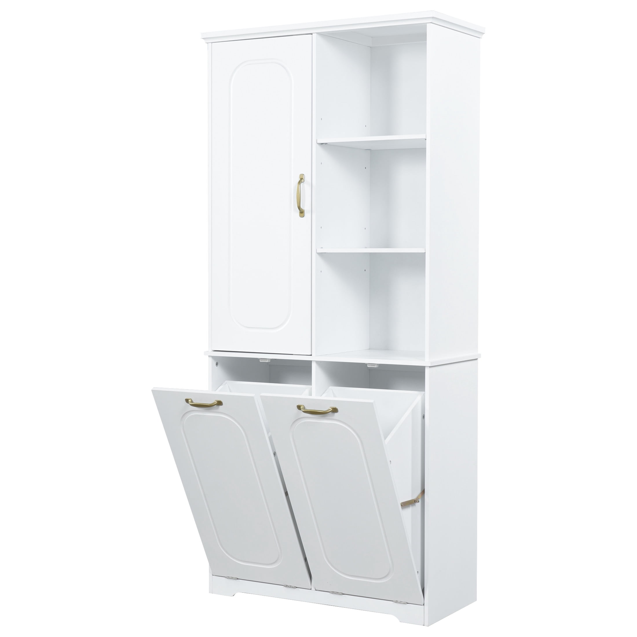 Christopher Knight Home 68" Tall Storage Cabinet with Tilt-Out Hampers, Adjustable Shelves, White