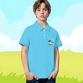 thumbnail image 2 of NAFUU Kids Boys Polo Shirts Solid Color With Prints Lapel Short Sleeve Button Shirt Stretchy Spring Summer Outfit School Dressy Blouses For Boys Sizes 13-14 Years, 2 of 4