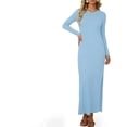 thumbnail image 2 of LIaqionyy Women's Maxi Dress Long Sleeve Casual Solid Color Crew Neck Split Side Summer Dresses Clothes, 2 of 8