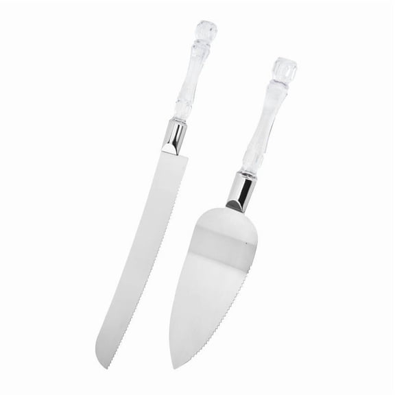 HEMOTON Elegant Crystal Handle Cake Knife and Server Set for Smooth Cutting Experience Silver Stainless Steel Plastic