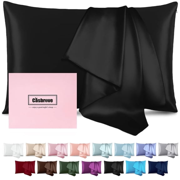Silk Pillow Cases for Hair and Skin Mulberry Silk Pillowcase Soft Breathable Both Sided Natural Silk Pillowcase with Zipper Beauty Sleep Silk Pillow Cases 1 Pack for Gift (Standard, Black)