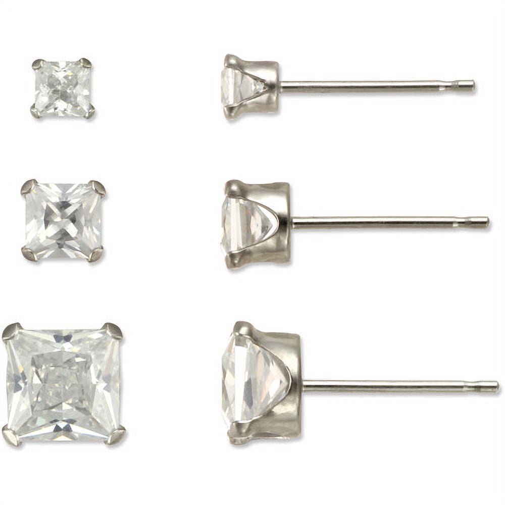 Brilliance Women's 4mm Round & Square Cubic Zirconia 10kt Gold Stud Earring Set - 2 Pairs