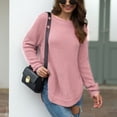 thumbnail image 3 of Suéter de punto para mujer, manga larga, dobladillo dividido, cuello redondo, dobladillo curvado, Top suelto de otoño para invierno y otoño, 3 of 5