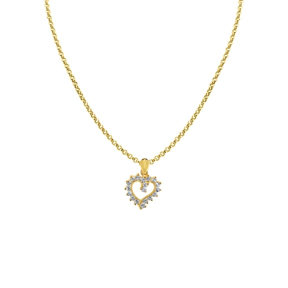 Precious Stars 14K Yellow Gold Cubic Zirconia Ladies Open Heart Pendant with 16" Chain Necklace