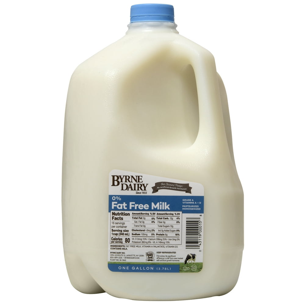 Bryne Dairy Fat-Free Unflavored Milk, 1 Gallon - Walmart.com - Walmart.com