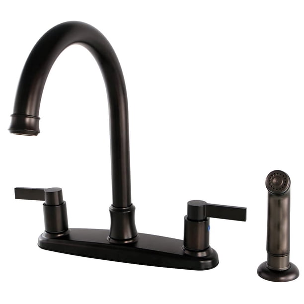Kingston Brass FB7795NDLSP NuvoFusion grifo de cocina central de 8 pulgadas con pulverizador, bronce aceitado