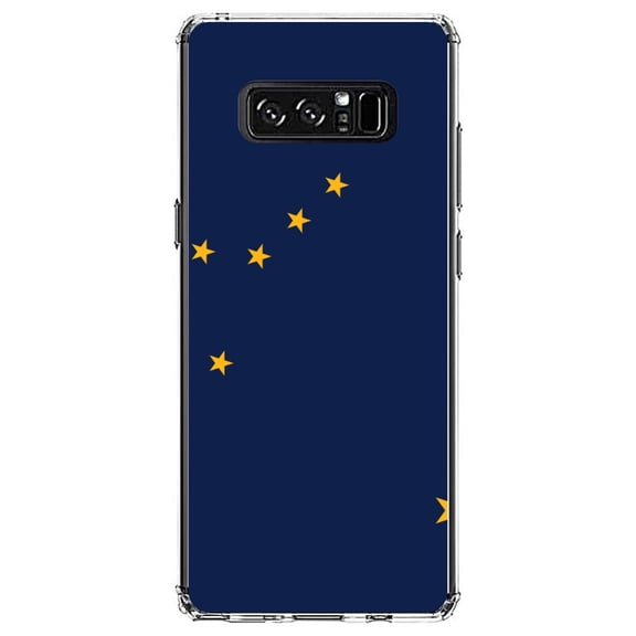 DistinctInk Clear Shockproof Hybrid Case for Samsung Galaxy Note 8 - TPU Bumper, Acrylic Back, Tempered Glass Screen Protector - Alaska State Flag - US State Flag