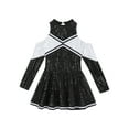 thumbnail image 4 of Yeahdor Girls Cheer Leader Long Sleeve Shiny Dress Halloween Carnival Party Cheerleading Uniform Sequins Dance Dress, 4 of 5