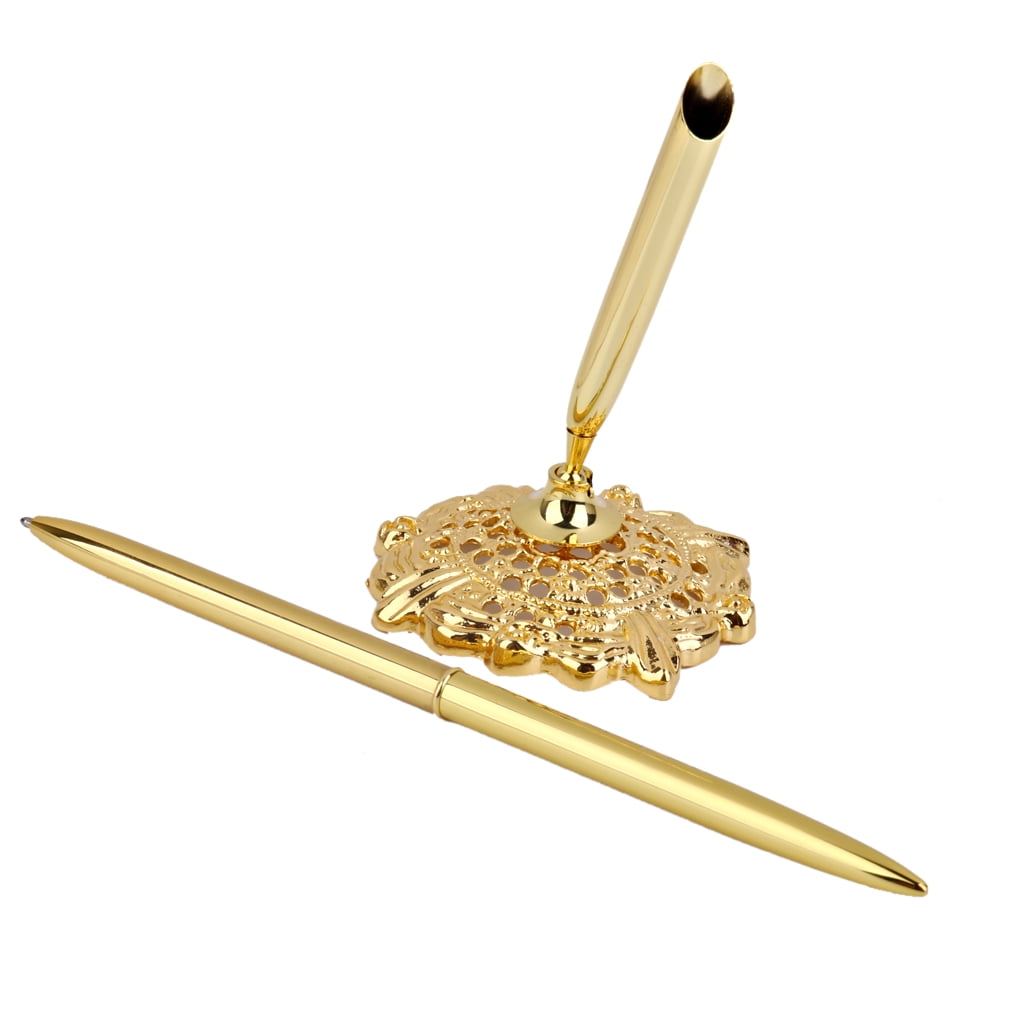 Gold or Silver Antique Filigree Base Wedding Pen Set Reception Sign Signature 