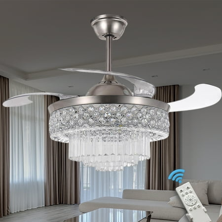 

FINE MAKER 42 Remote Ceiling Fan with Light 3 Tier Crystal Fandelier Reversible Invisible Blades Chandelier with Fan 6 Speed 3 Color Light Kit for Living Room Dining Room Chrome Finish