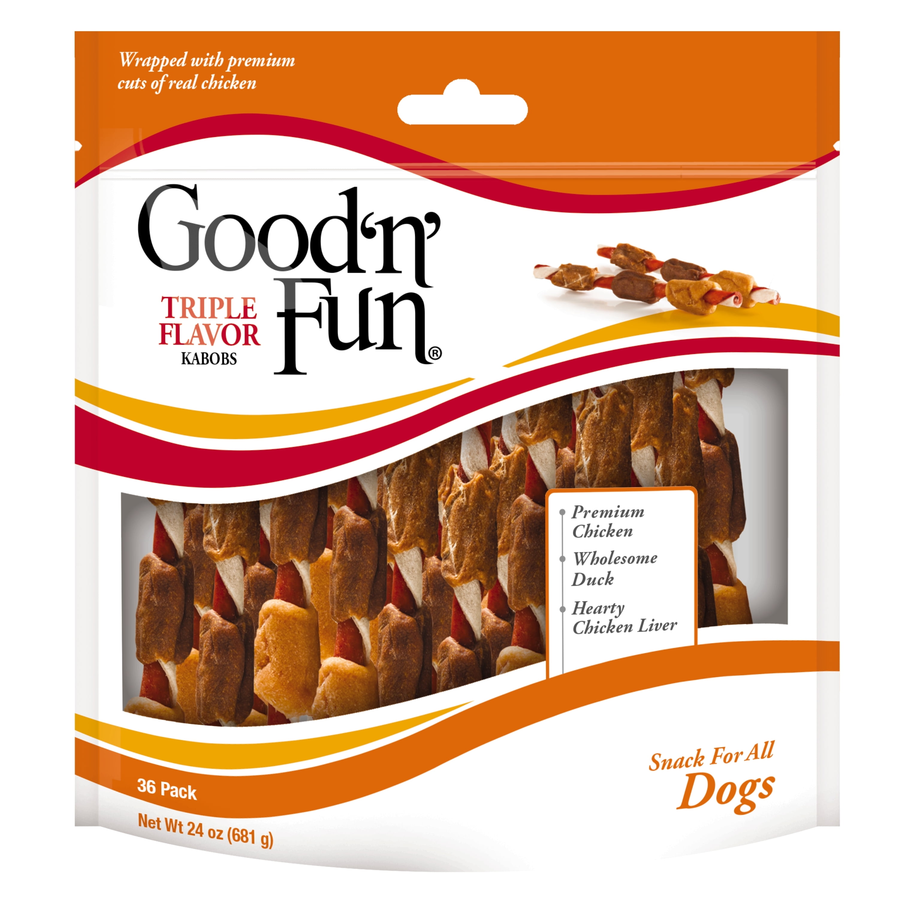 Photo 1 of Good 'n' Fun Triple Flavor Kabobs Rawhide Dog Chews, 24 oz. (36 Count) 9/21/22