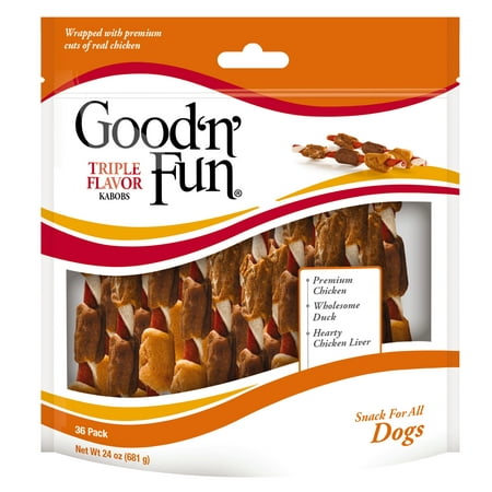 Good'n'Fun Triple Flavored Kabobs Rawhide Chews for Dogs, 36 Count (24 (Best Dog Chews For Aggressive Chewers)