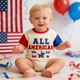 thumbnail image 2 of Likimi Baby Girls Boys Bodysuit Patriotic Letter Embroidered Short Sleeve Crew Neck Romper For Independence Day Fashion Casual Jumpsuit Beige Size 6-12 Months, 2 of 5
