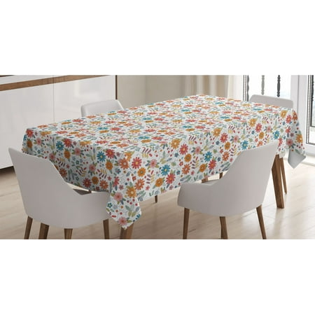 

Flower Tablecloth Colorful Flourishing Daisies with Leaves Design in Irregular Order Doodle Art Rectangle Satin Table Cover Accent for Dining Room and Kitchen 52 X 70 Multicolor by Ambesonne